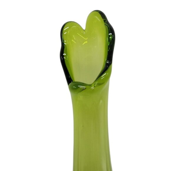 Vintage Viking Green Glass Swung Vase 6 Petal Pedestal Base 13.5" MCM 60s - Picture 3 of 12